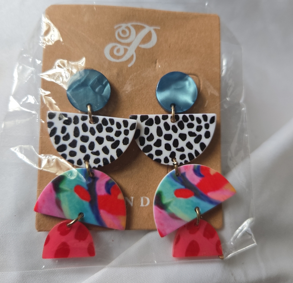 Plunder Blue, Black, White & Multicolor Layered Drop Earrings